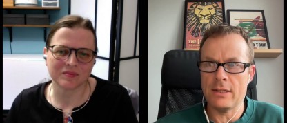 A woman and a man in a web meeting.